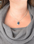 Blue Kyanite Necklace | Oval Gemstone Pendant | Rice Freshwater Pearls | One of a Kind | Handmade Sterling Silver