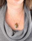 Azrou Moroccan Plume Agate Teardrop Necklace | Rust and Brown Gemstone Pendant | Suspended on Sterling Silver Chain | One of a Kind | Handmade