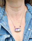 Purple Plume Agate Statement Necklace with AAALepidolite Strand