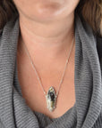 Green Linda Marie Plume Agate Necklace | Suspended Gemstone Pendant | Pearls and Gemstone Beads | One of a Kind | Handmade Sterling Silver
