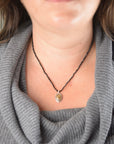Peach Moonstone Necklace | Black Spinel Beaded Strand on Silk | One of a Kind Gemstone Pendant | Handmade Sterling Silver
