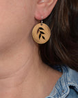 Prairie Sun Earrings, Disc & Falling Leaf Branch in Brass