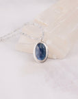 Blue Kyanite Necklace | Oval Gemstone Pendant | Rice Freshwater Pearls | One of a Kind | Handmade Sterling Silver