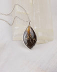 Suture Ammonite Fossil Pendant Necklace | Oak Leaf Pattern | Brown Fossil Jewelry | Handmade Sterling Silver on 18" Sterling Chain