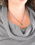 Specular Hematite Necklace | Ruby and Sapphire Beads on Silk | One of a Kind Gemstone Pendant | Handmade Sterling Silver