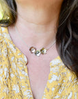 Canyon Trail Choker, Mixed Metal Three Blossom Chain, Sterling Silver, Copper & Brass, 16"