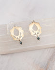 Wander With Me Earrings, Brass Pierced Botanical Dangle, Turquoise