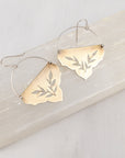 Wild Devotion Earrings, Brass Triangle Botanical Cutout Dangle