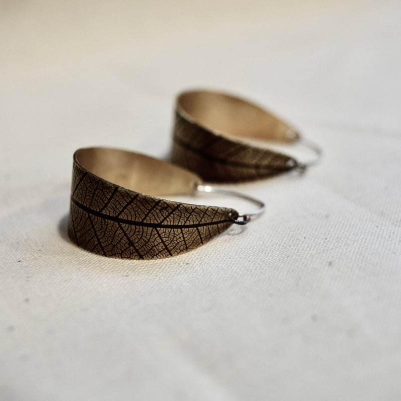 Leaf Hoops: Brass or Sterling Silver