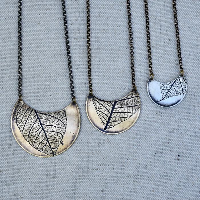 Leaf Crescent Necklace: Sterling Silver or Brass