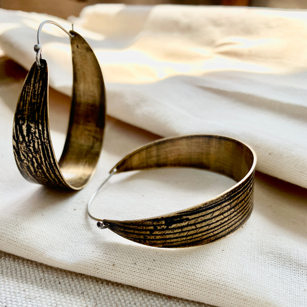 Woodland Hoop Earring: Brass or Sterling Silver