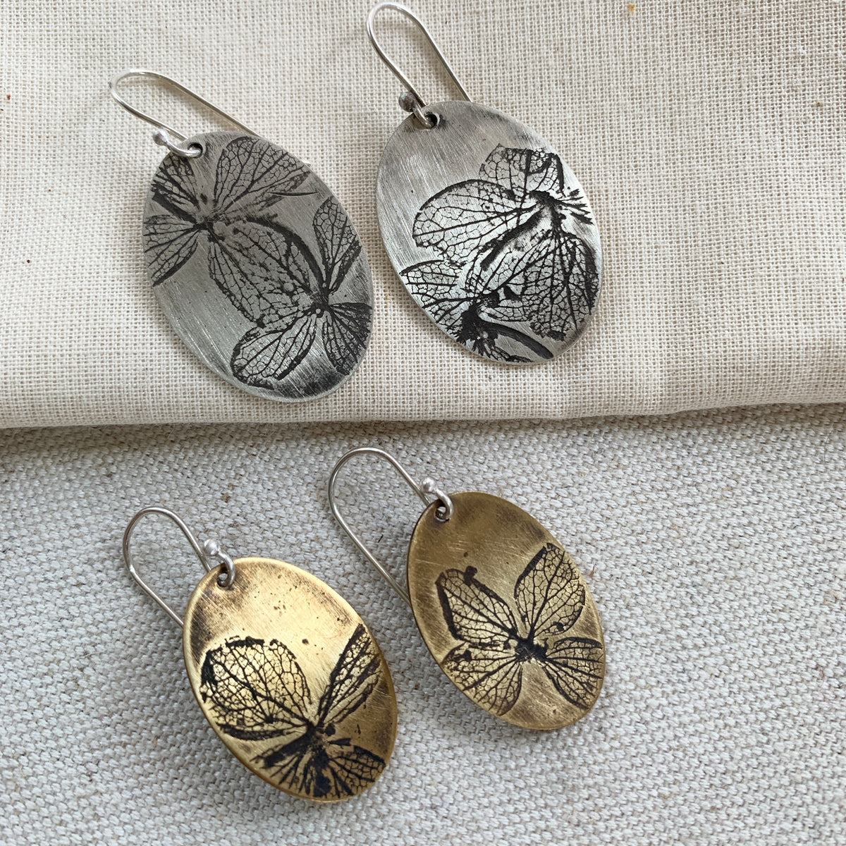 Hydrangea Ovals : Brass or Sterling Silver