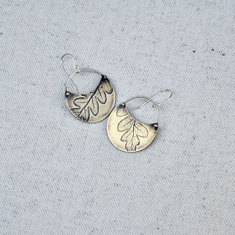 Fern Crescent Earring: Sterling Silver or Brass