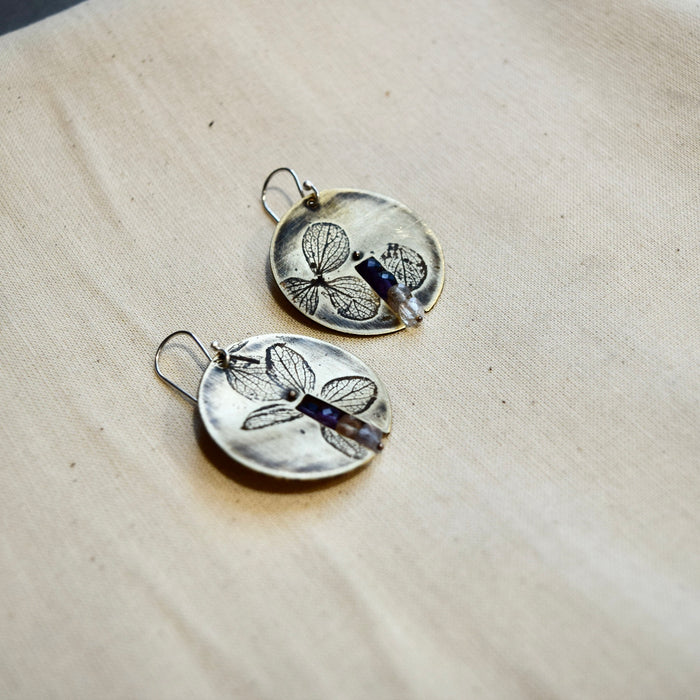 Centered Hydrangea Earring: Brass or Sterling Silver