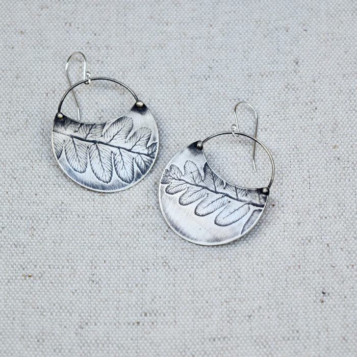 Fern Crescent Earring: Sterling Silver or Brass