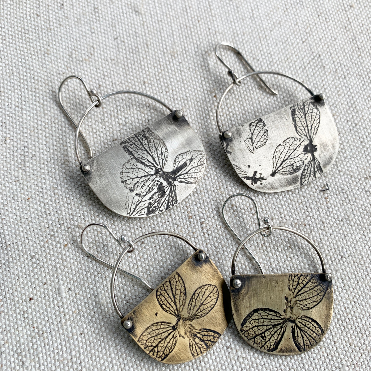 Hydrangea Basket Earring: Brass or Sterling Silver