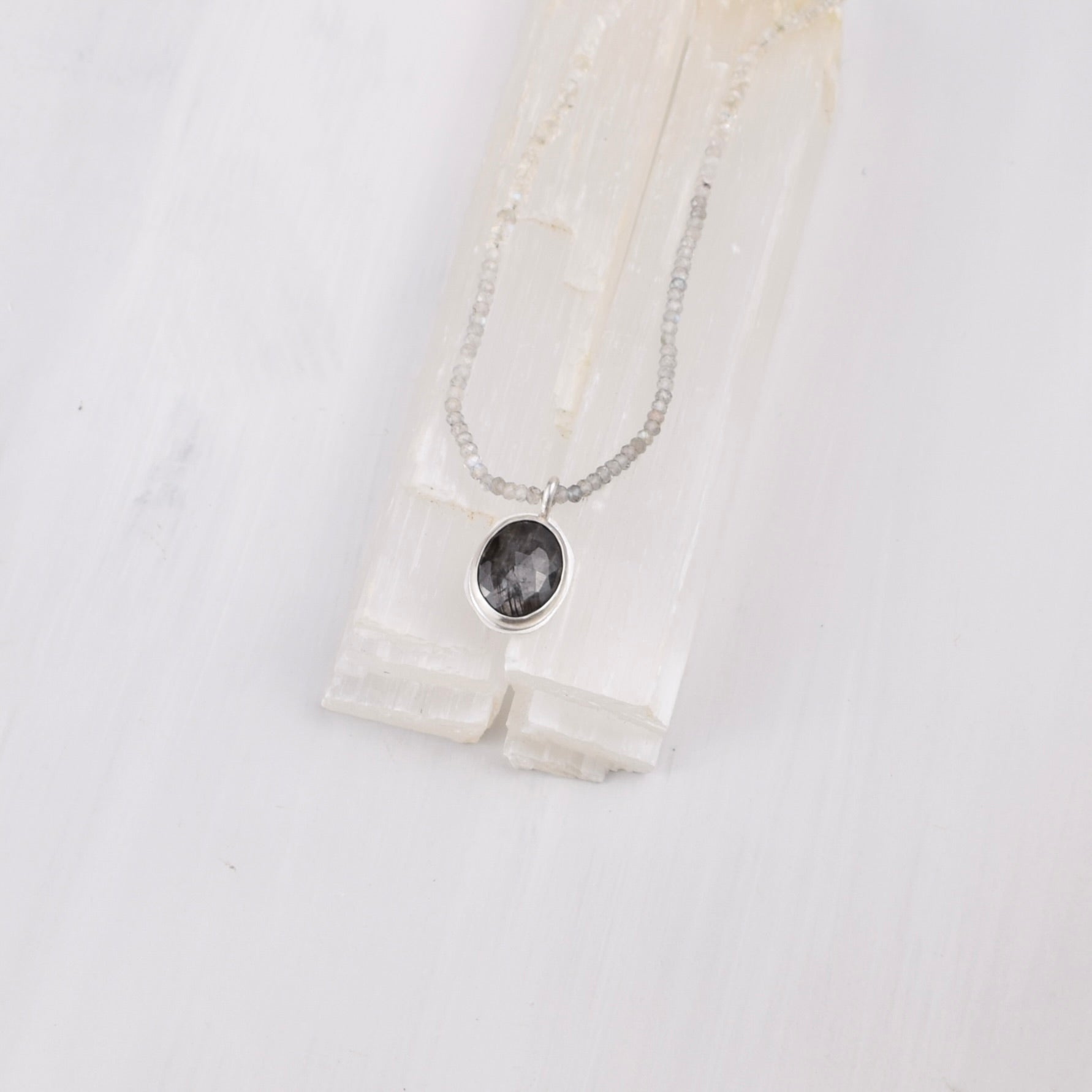 Morning Tide — Grey Sapphire, Ombre Labradorite &amp; Rainbow Moonstone Necklace