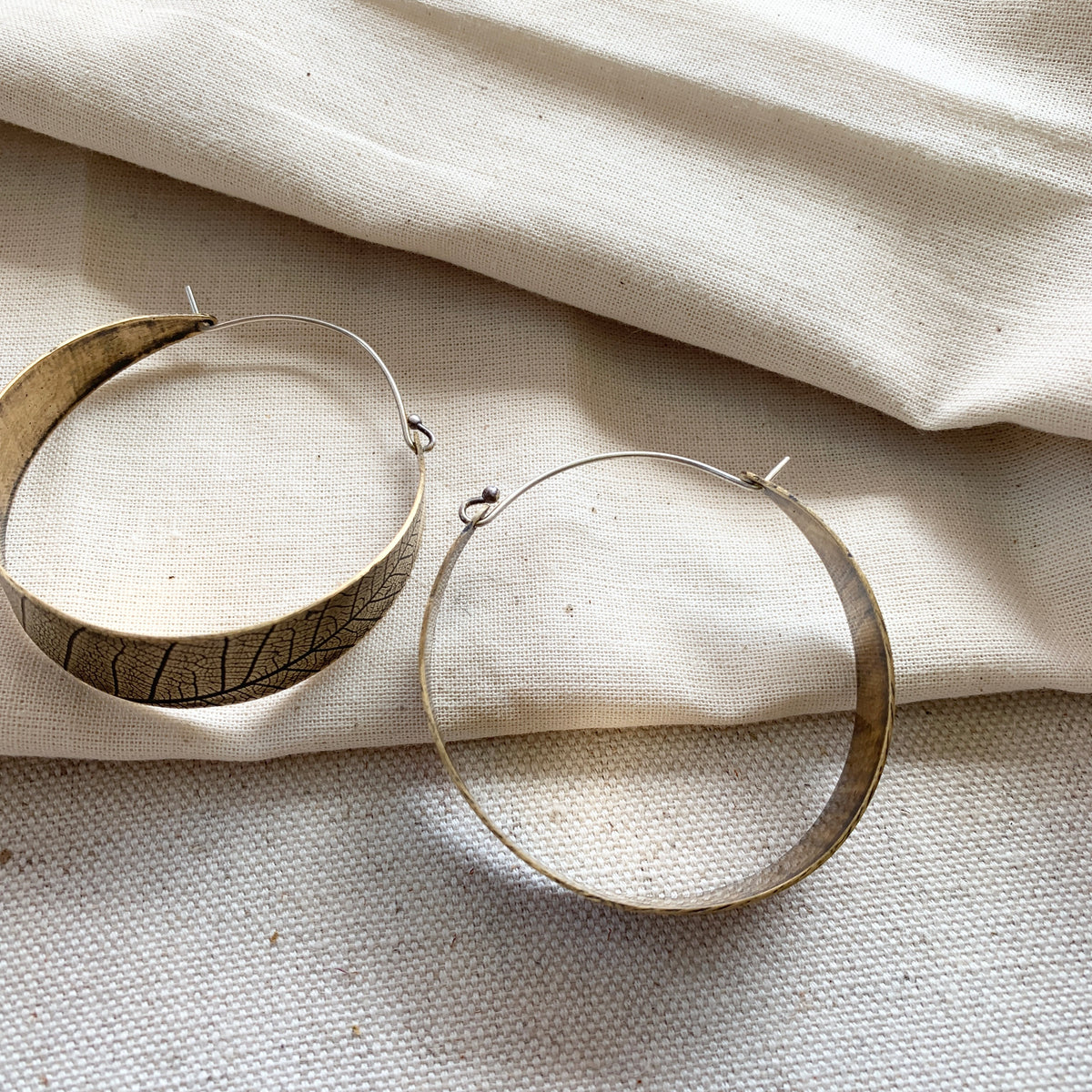 Leaf Hoops: Brass or Sterling Silver