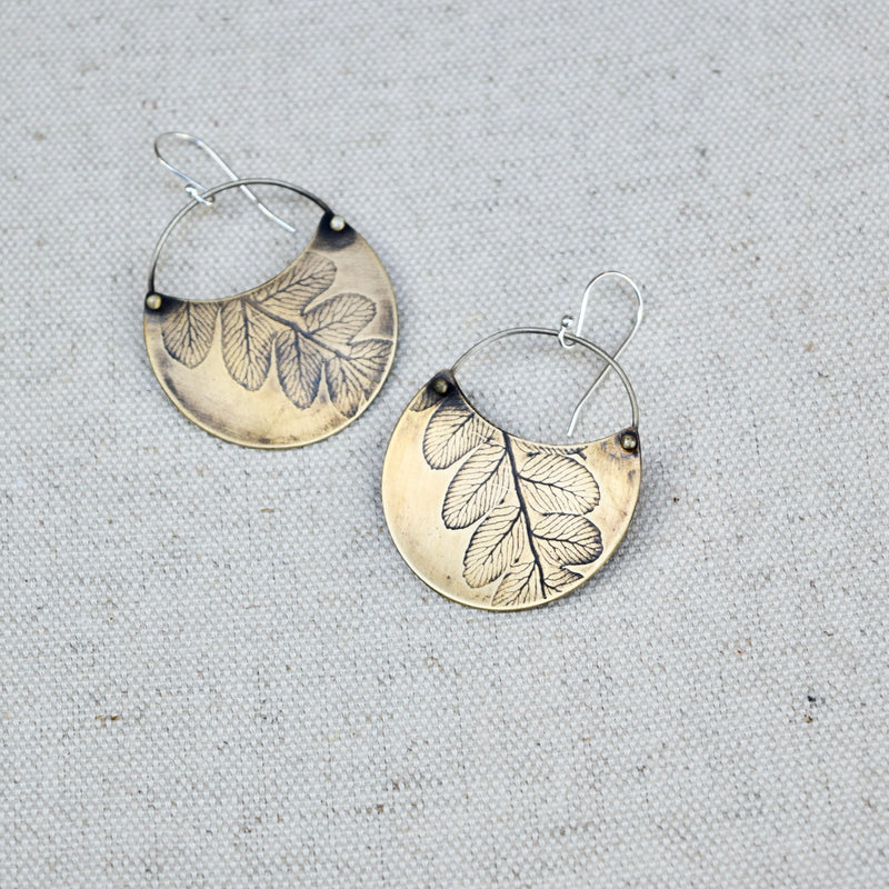 Fern Crescent Earring: Sterling Silver or Brass