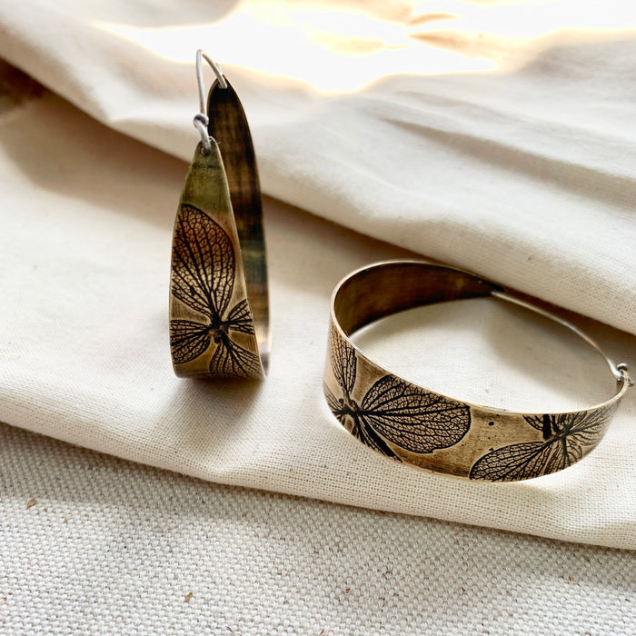 Hydrangea Hoop Earrings: Brass or Sterling Silver