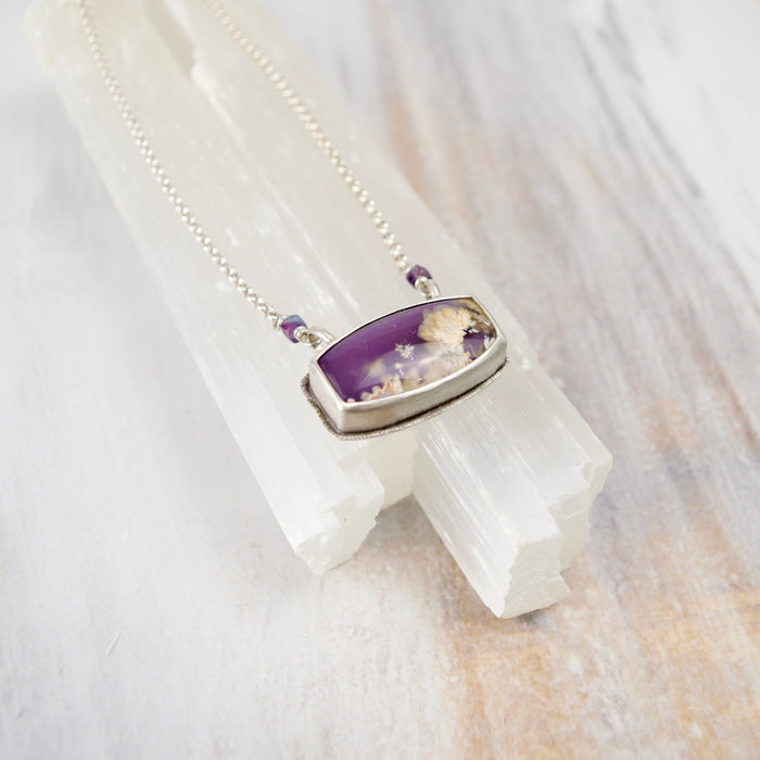 Purple Plume Agate Statement Necklace with AAALepidolite Strand
