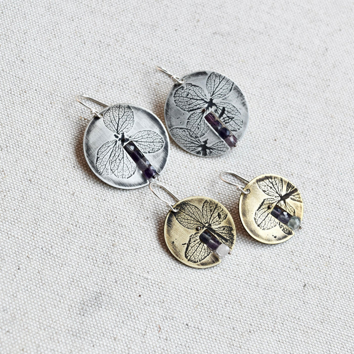 Centered Hydrangea Earring: Brass or Sterling Silver