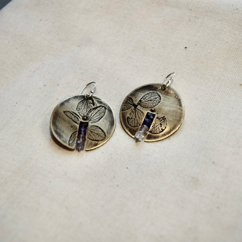 Centered Hydrangea Earring: Brass or Sterling Silver