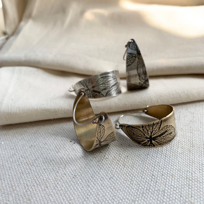 Hydrangea Hoop Earrings: Brass or Sterling Silver