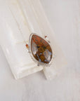 Azrou Moroccan Plume Agate Teardrop Necklace | Rust and Brown Gemstone Pendant | Suspended on Sterling Silver Chain | One of a Kind | Handmade