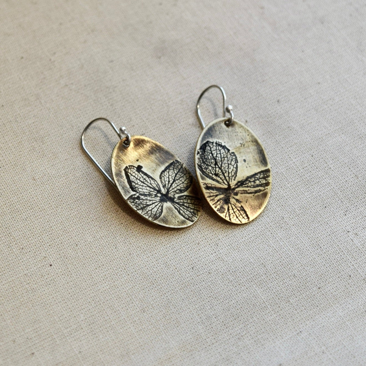 Hydrangea Ovals : Brass or Sterling Silver