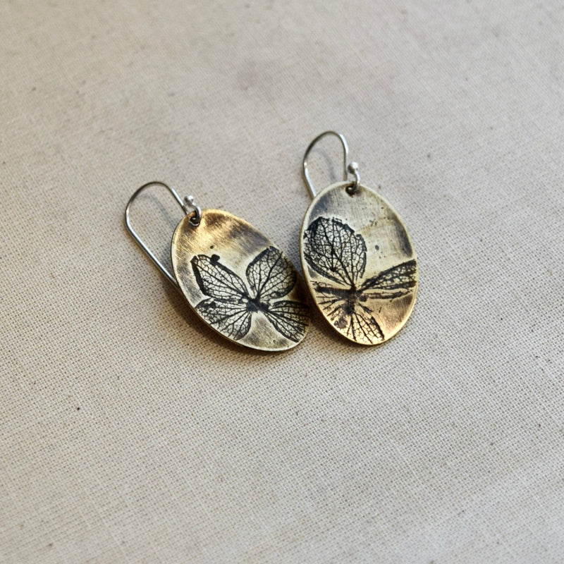 Hydrangea Ovals : Brass or Sterling Silver