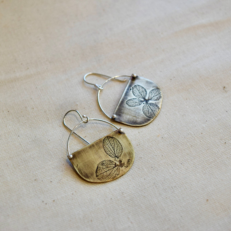 Hydrangea Basket Earring: Brass or Sterling Silver
