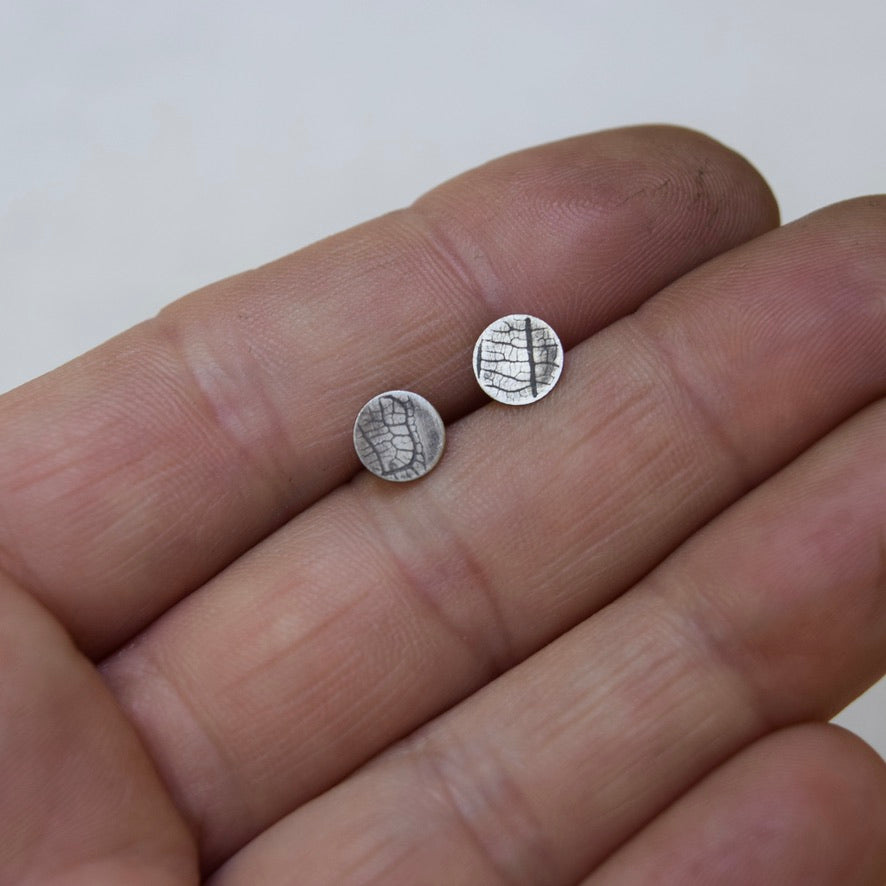 Leaf Impression Studs in Sterling Silver