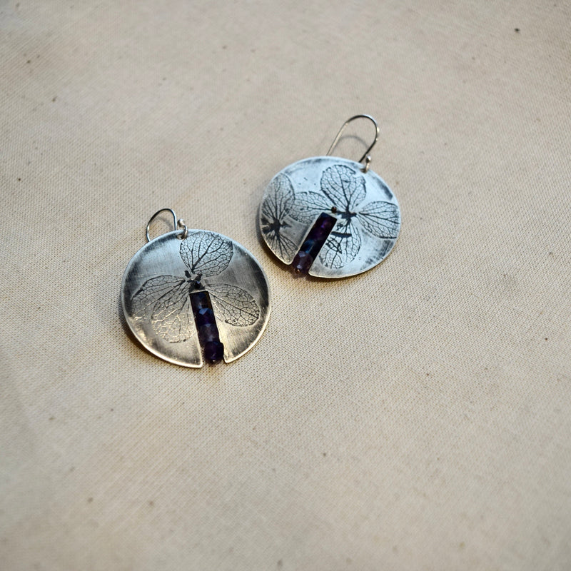 Centered Hydrangea Earring: Brass or Sterling Silver