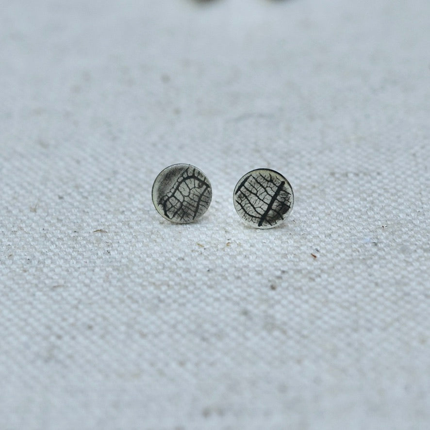 Leaf Impression Studs in Sterling Silver