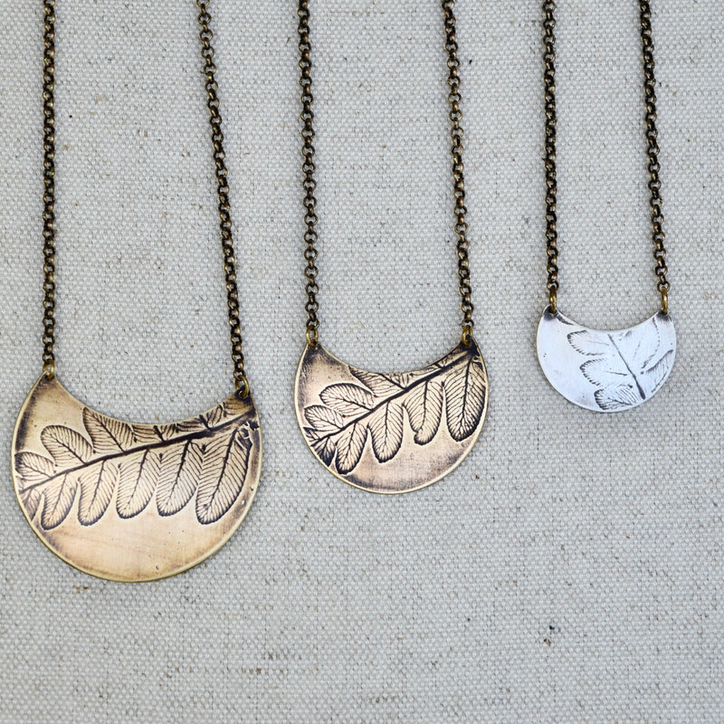 Fern Crescent Necklace: Sterling Silver or Brass