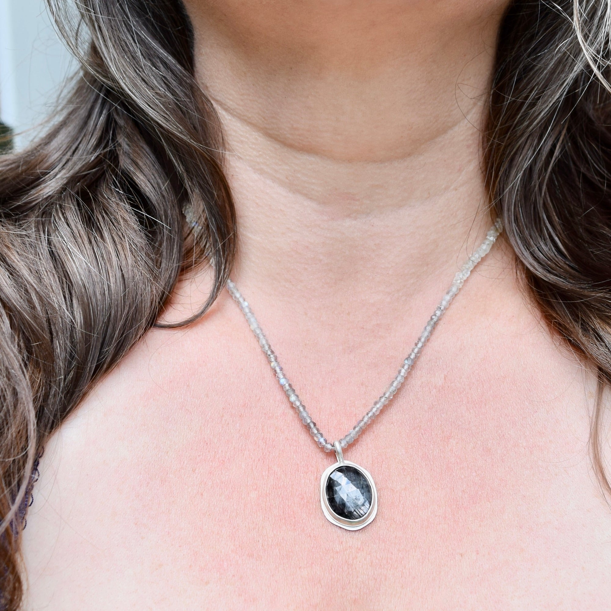 Morning Tide — Grey Sapphire, Ombre Labradorite &amp; Rainbow Moonstone Necklace