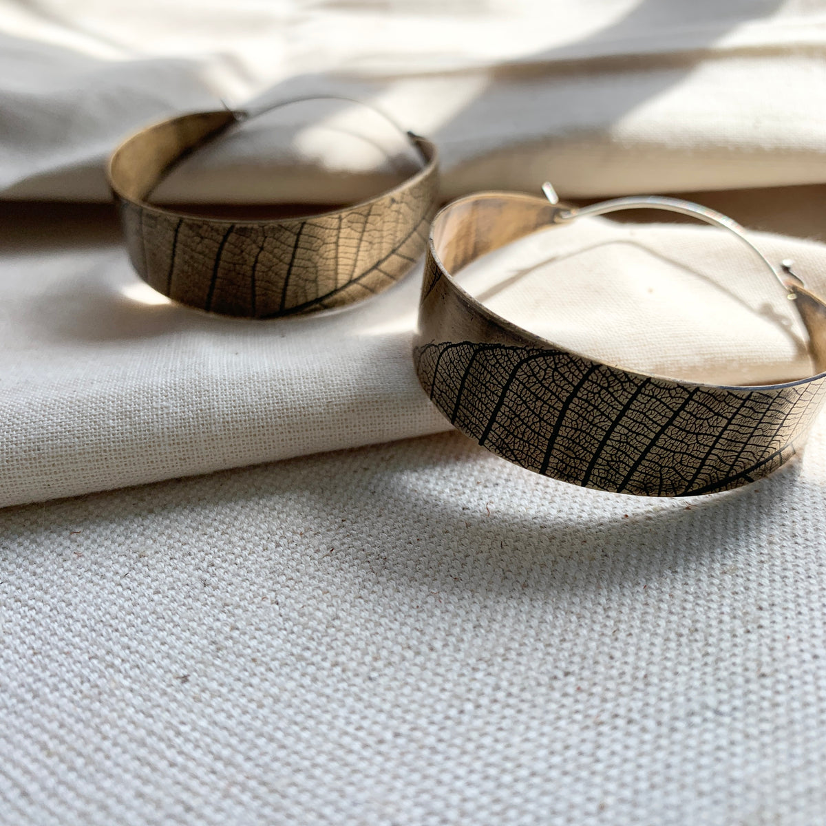 Leaf Hoops: Brass or Sterling Silver