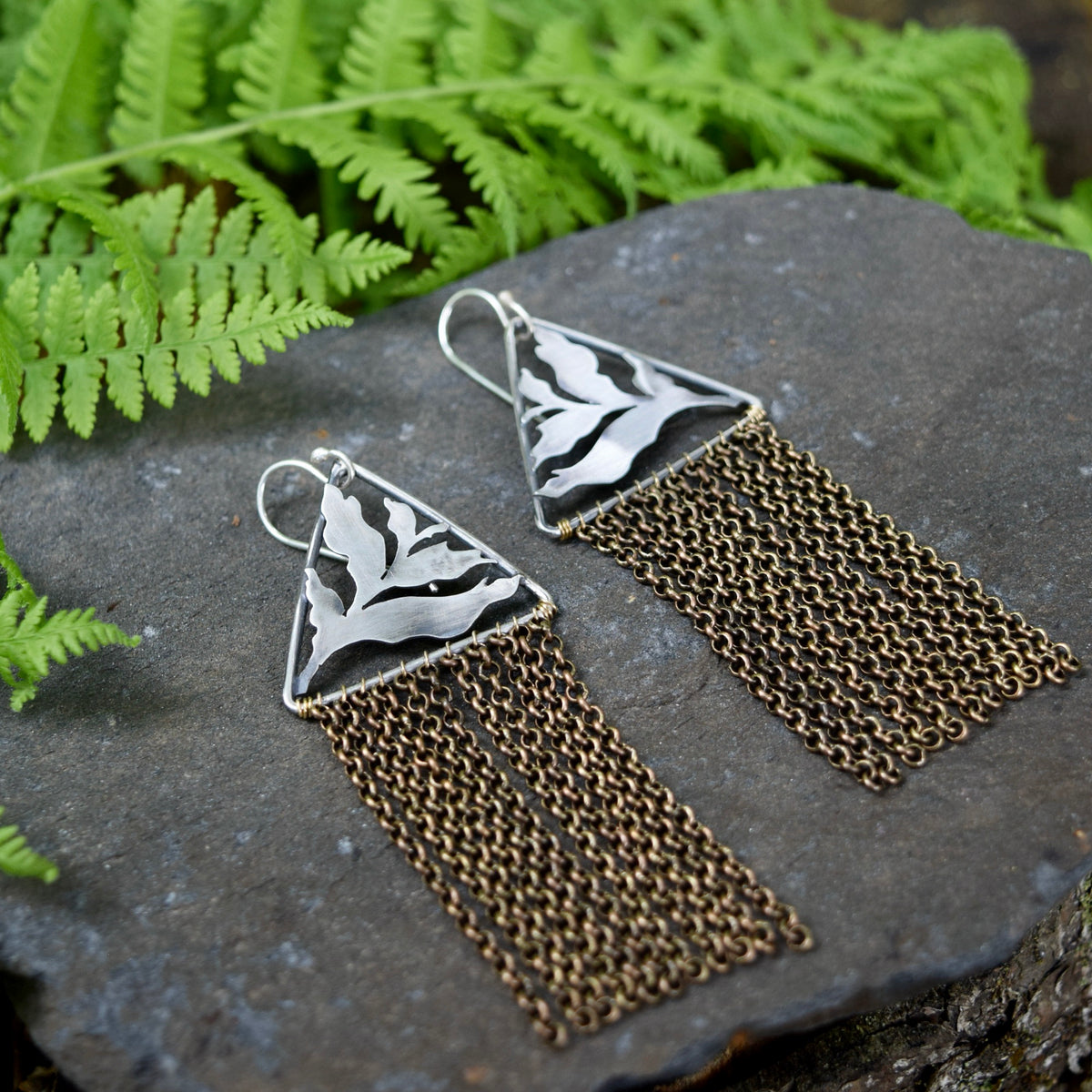 Fern Duster Earrings- Sterling Silver and Brass
