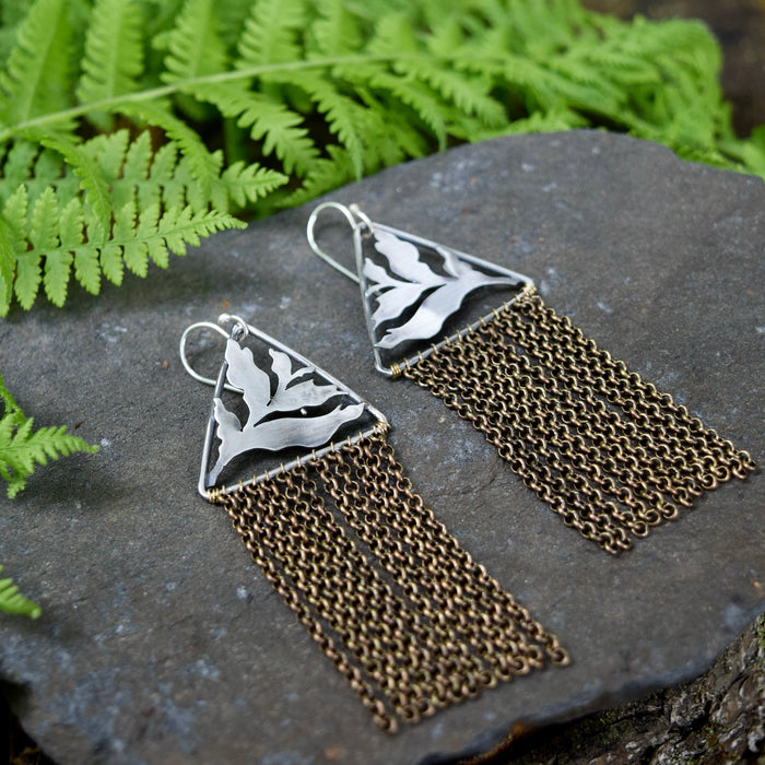 Fern Duster Earrings- Sterling Silver and Brass