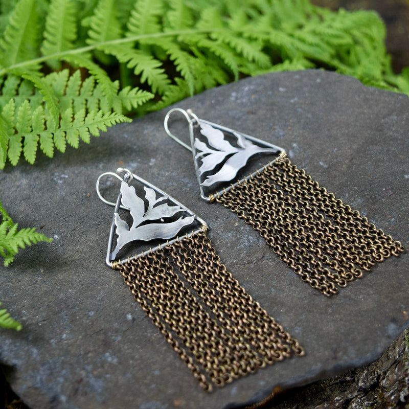 Fern Duster Earrings- Sterling Silver and Brass