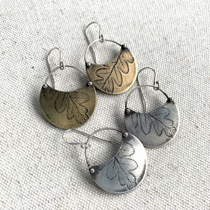 Fern Crescent Earring: Sterling Silver or Brass