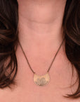 Pressed Hydrangea Crescent Necklace| Hydrangea Flower Impression Necklace| Botanical Impression Jewelry