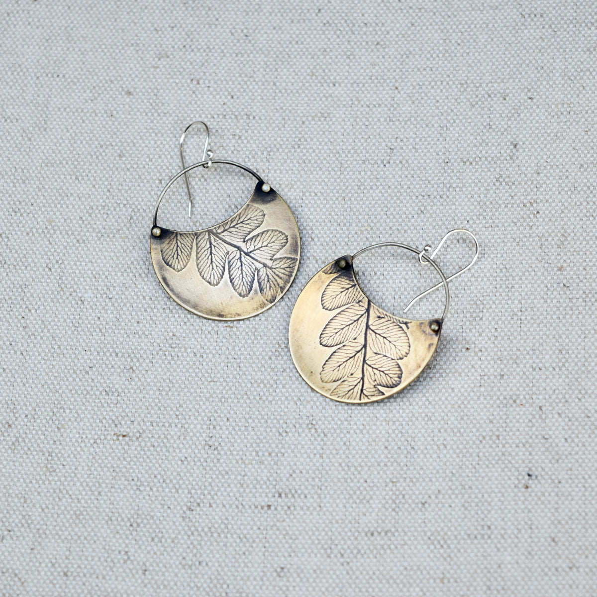 Fern Crescent Earring: Sterling Silver or Brass