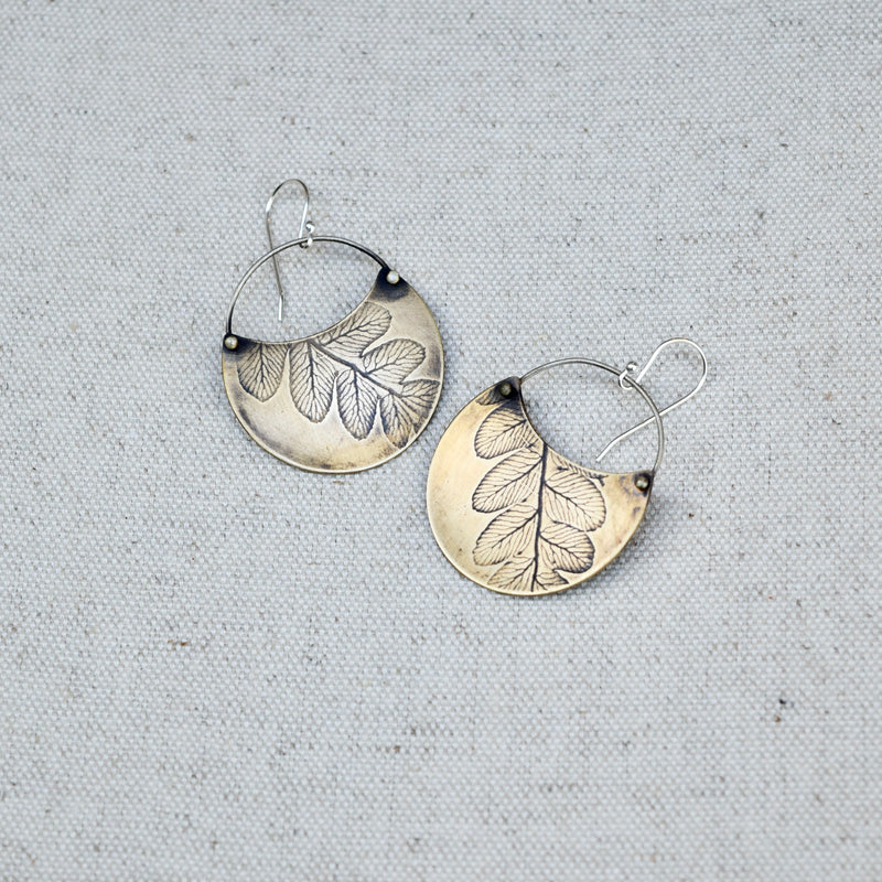 Fern Crescent Earring: Sterling Silver or Brass