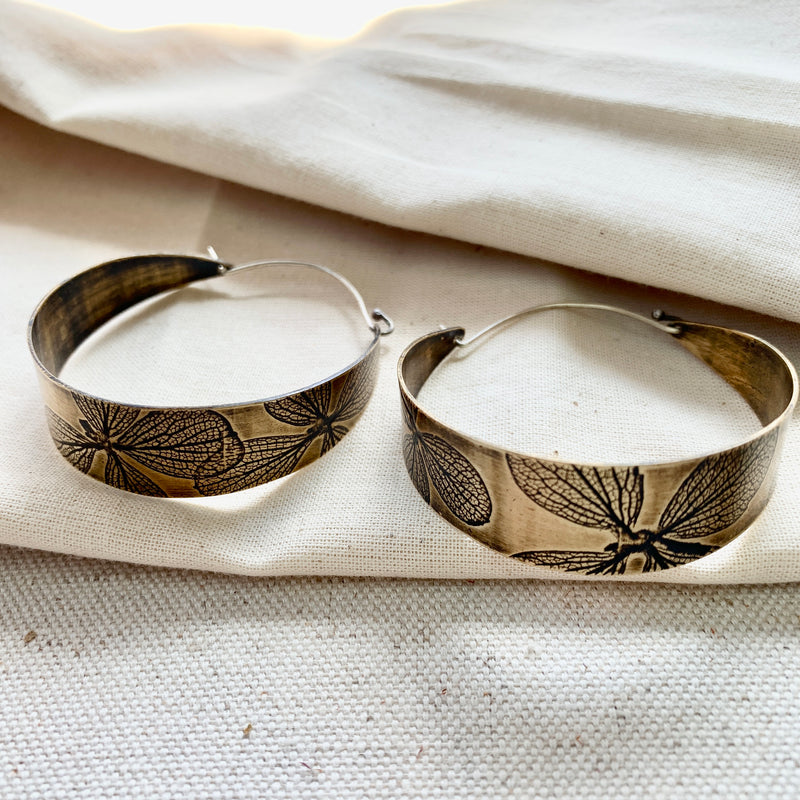 Hydrangea Hoop Earrings: Brass or Sterling Silver