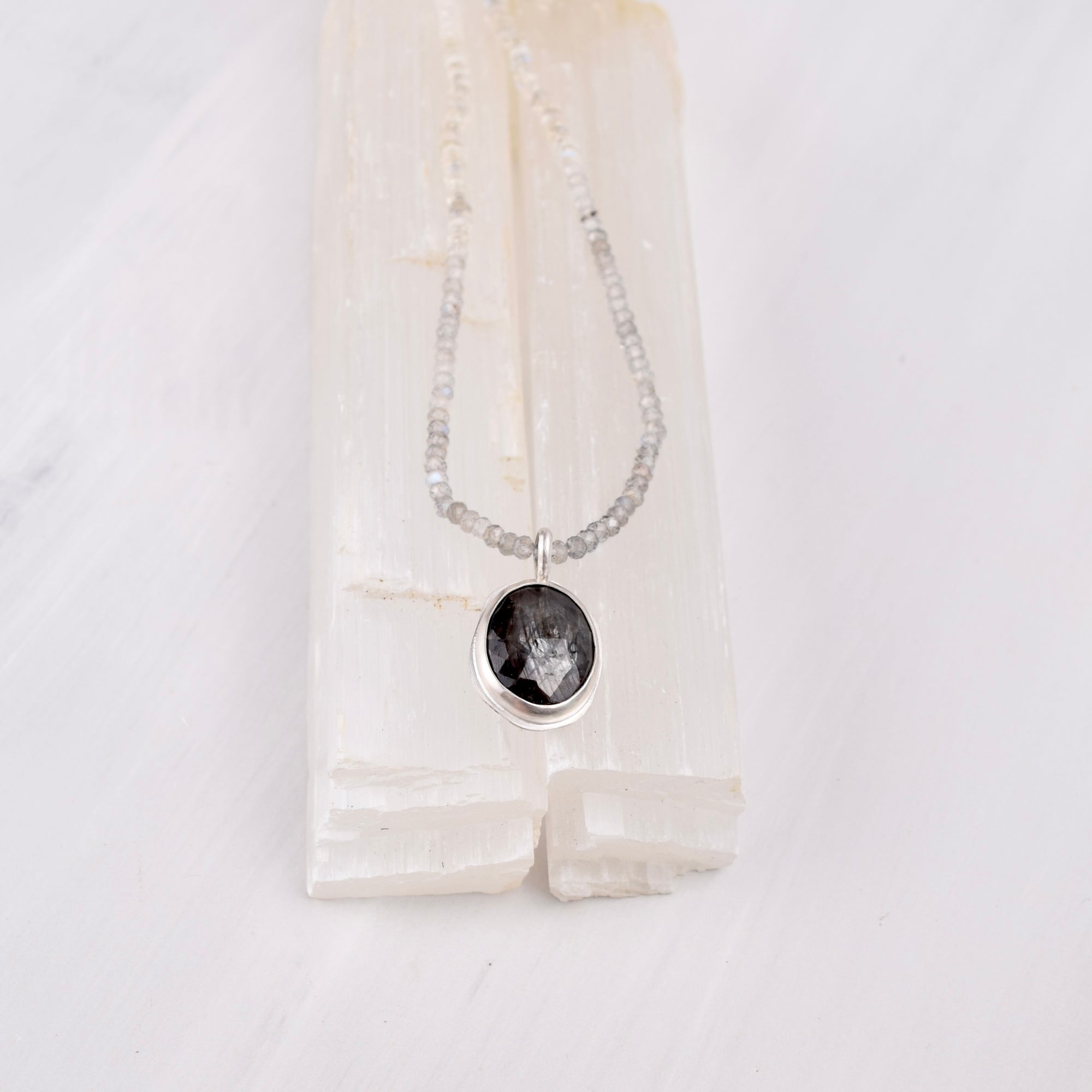 Morning Tide — Grey Sapphire, Ombre Labradorite &amp; Rainbow Moonstone Necklace