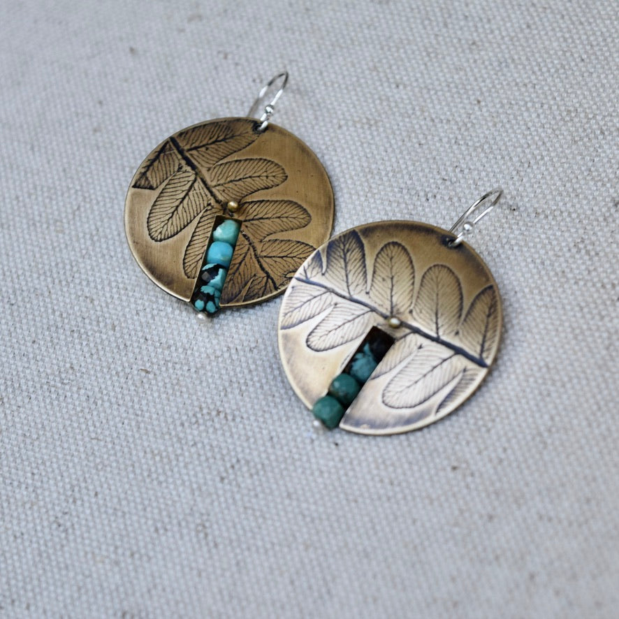 Centered Fern Earring: Brass or Sterling Silver