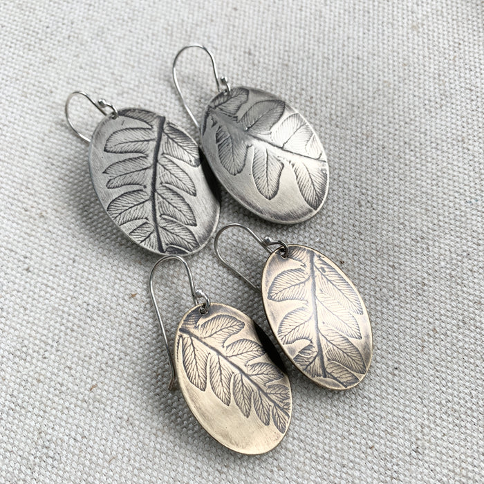 Fern Ovals : Brass or Sterling Silver