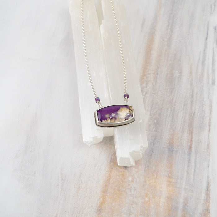Purple Plume Agate Statement Necklace with AAALepidolite Strand